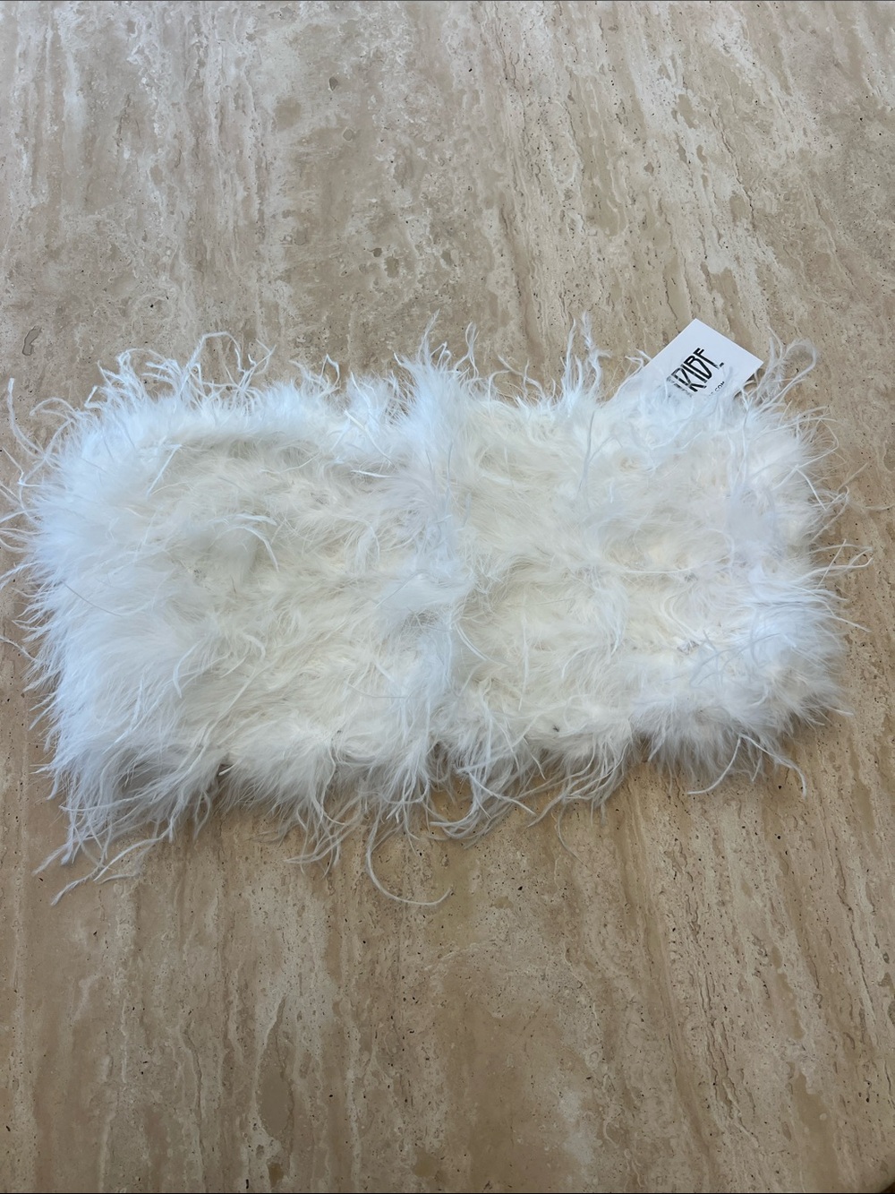 12th Tribe White Faux Feather Fur Bandeau Crop Top